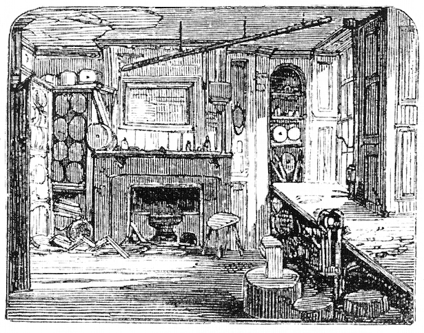 The haunted room at Cock Lane, as seen in Memoirs of Extraordinary Delusions and the Madness of Crowds, 1852 (image from Wikimedia Commons)