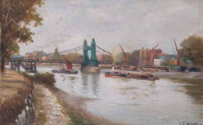 Hammersmith Bridge, by Charles John de Lacy (date) (image from Wikimedia Commons)