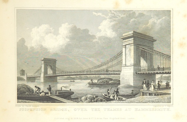 Suspension bridge over the Thames at Hammersmith, 1828 (image from Wikimedia Commons)