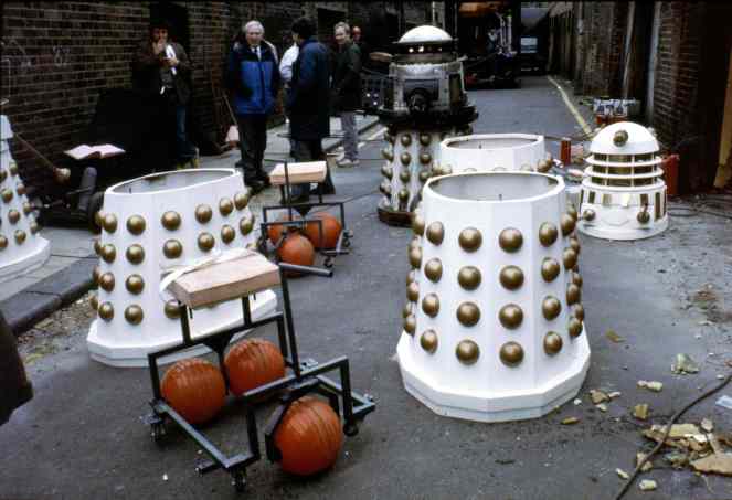 Behind the scenes of Remembrance of the Daleks, filmed on the Lambeth Estate (image by Don Smith for the Radio Times - source)