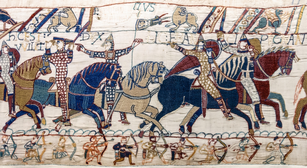William the Conqueror (on the left), depicted on part of the Bayeux Tapestry (image from Wikimedia Commons)