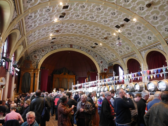 Interior of the Grand Hall, showing the distinctive curved ceiling. Image taken in 2014 and shared by user EdwardX under a Creative Commons license (image via Wikimedia Commons)