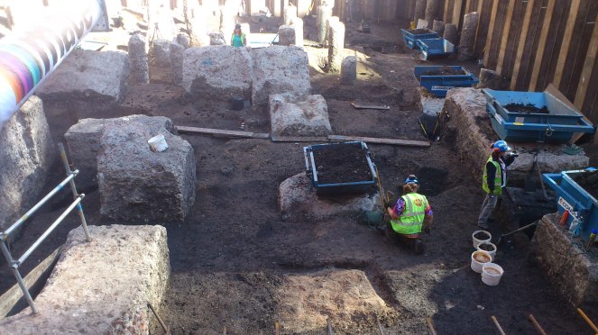 Archaeologists excavating a site near Moorgate in 2012