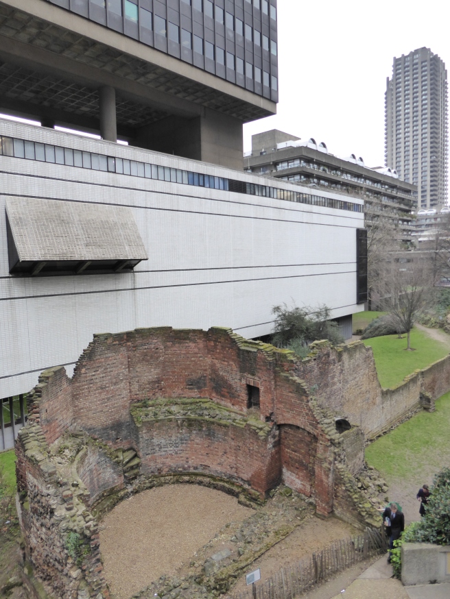 Ruins of the London Wall close to the Museum of London and the Barbican complex