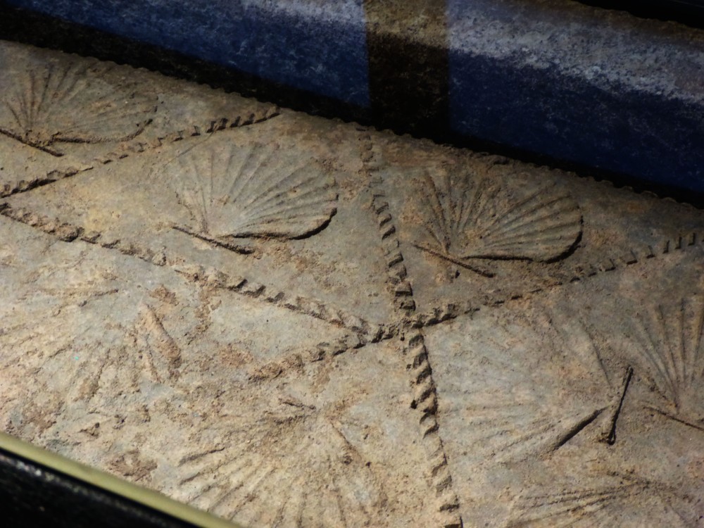 The attractive scallop shell ornamentation on the lead coffin